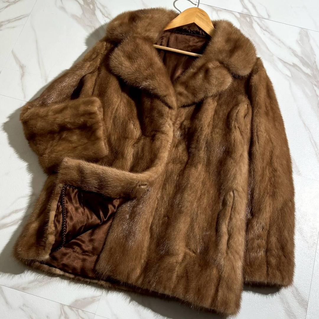 美品 サフロン デミバフミンク ファーコート 毛皮 サイズ13 XL 着丈71