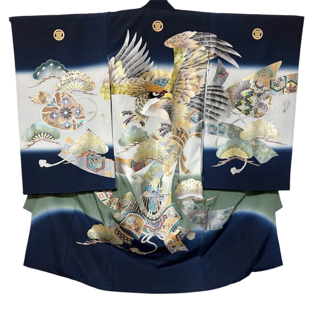 正絹 掛け着 初着 のしめ お宮参り 銀彩 刺繍 紺 P2505289