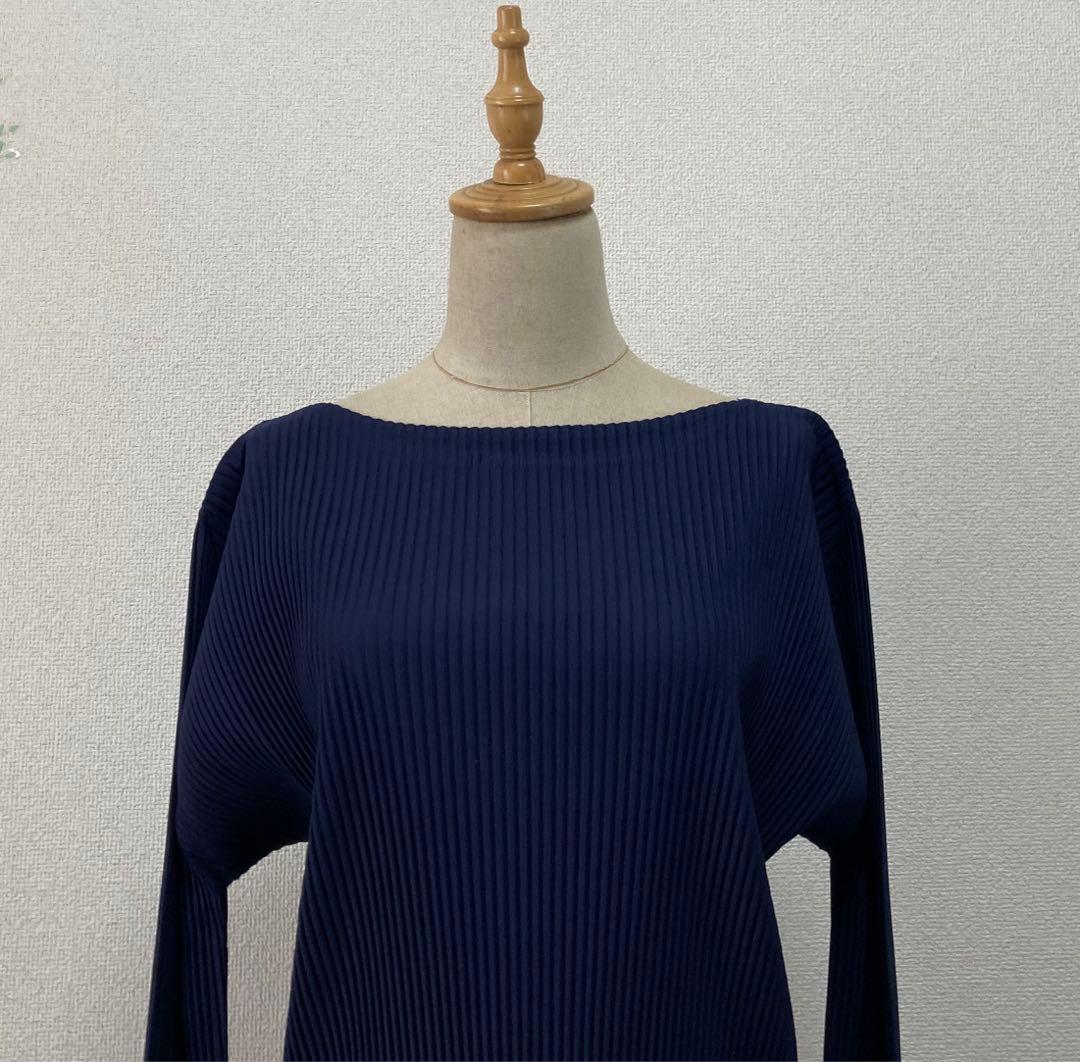 美品　プリーツプリーズ　プリーツチュニックワンピ 3 ネイビー　ウォッシャブル