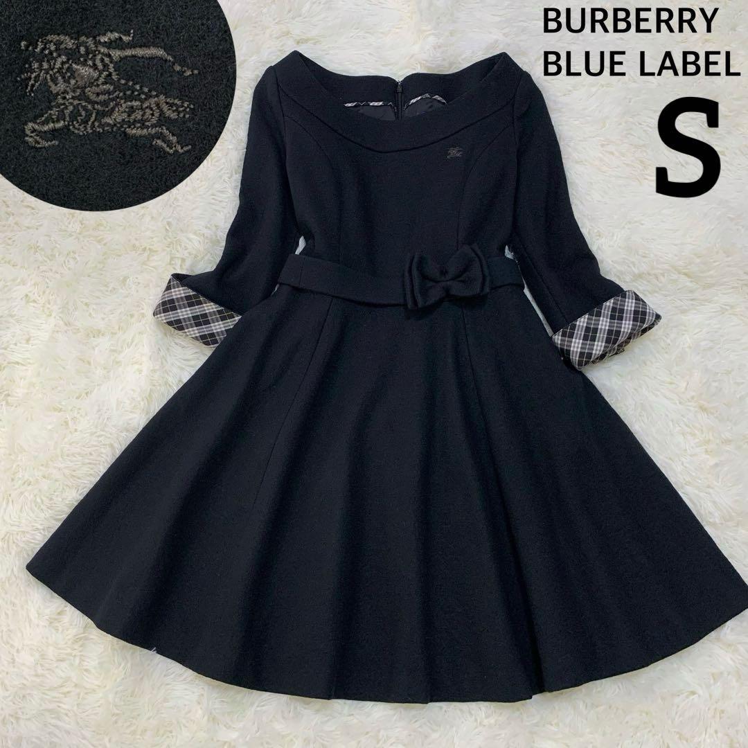 バーバリーブルーレーベル ウール フレア ワンピース リボンベルト ノバチェック