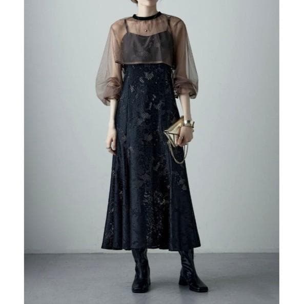 etoll. 結婚式 ワンピース 3wayシフォンボレロ&レースキャミドレス M