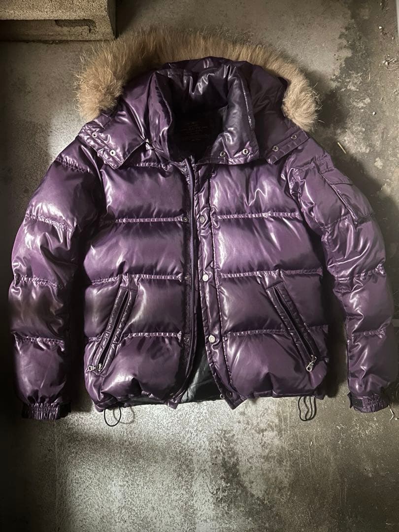 『archive』y2k グランジ光沢パープル ファー付きダウンジャケット