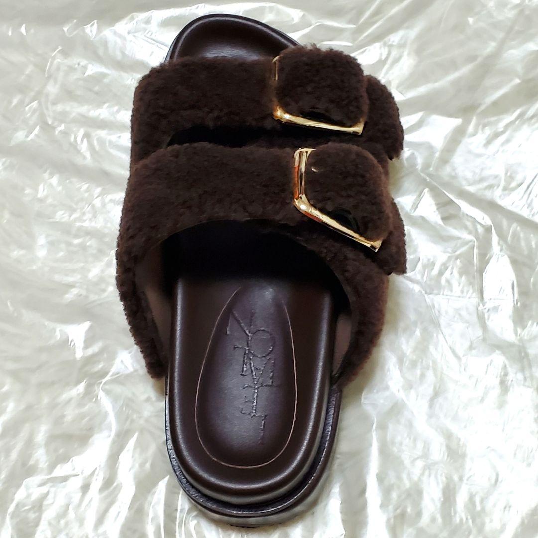 ■LE TALON レザー ボアベルト サンダル ブラウン S 美品