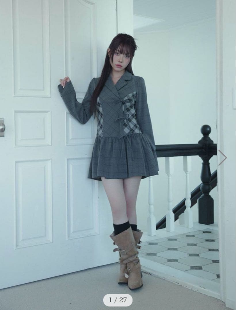 BUBBLES ミックスチェックジャケットワンピース