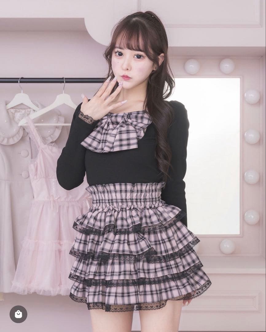 pium チェックリボントップス スカート