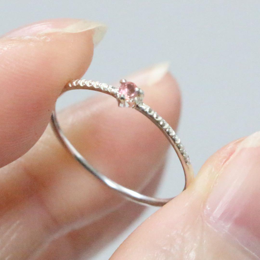レア！淡いローズピンクの輝きベイリネナイト細身ミル打ちシルバーリング約11.5号