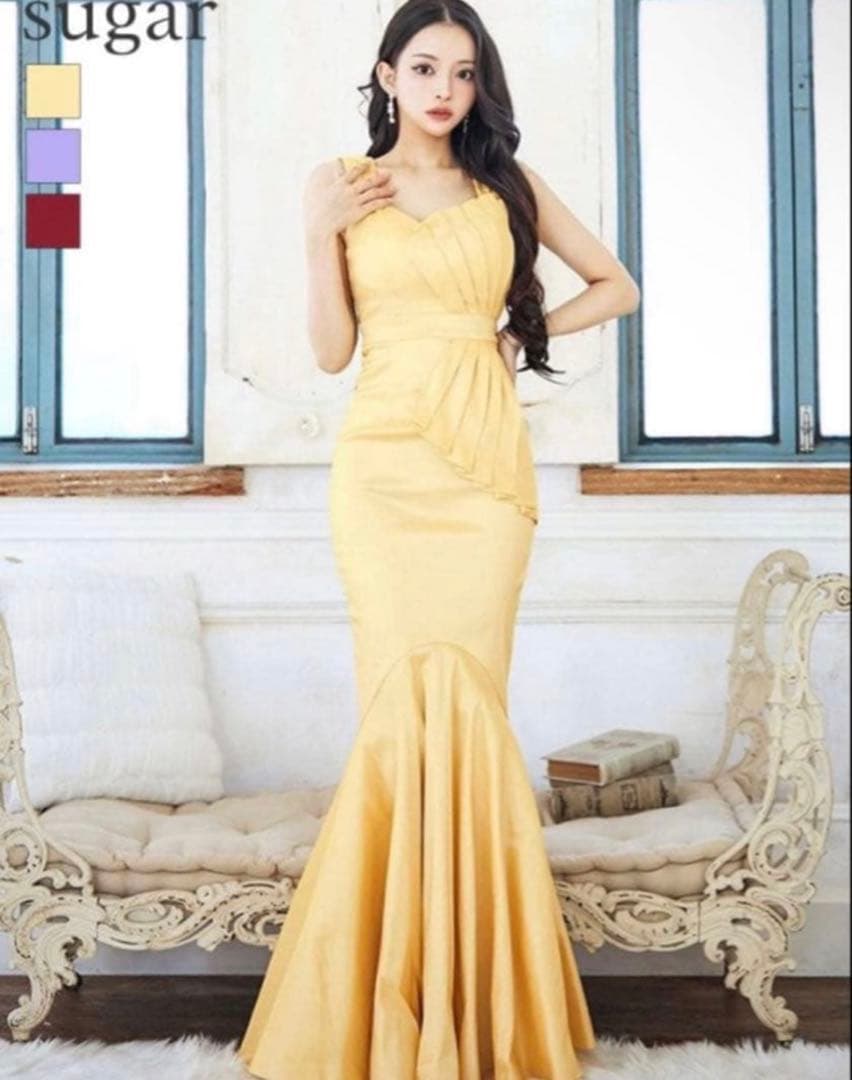 【SUGAR】イエローマーメイドドレス ノースリーブ ロングドレス Lサイズ