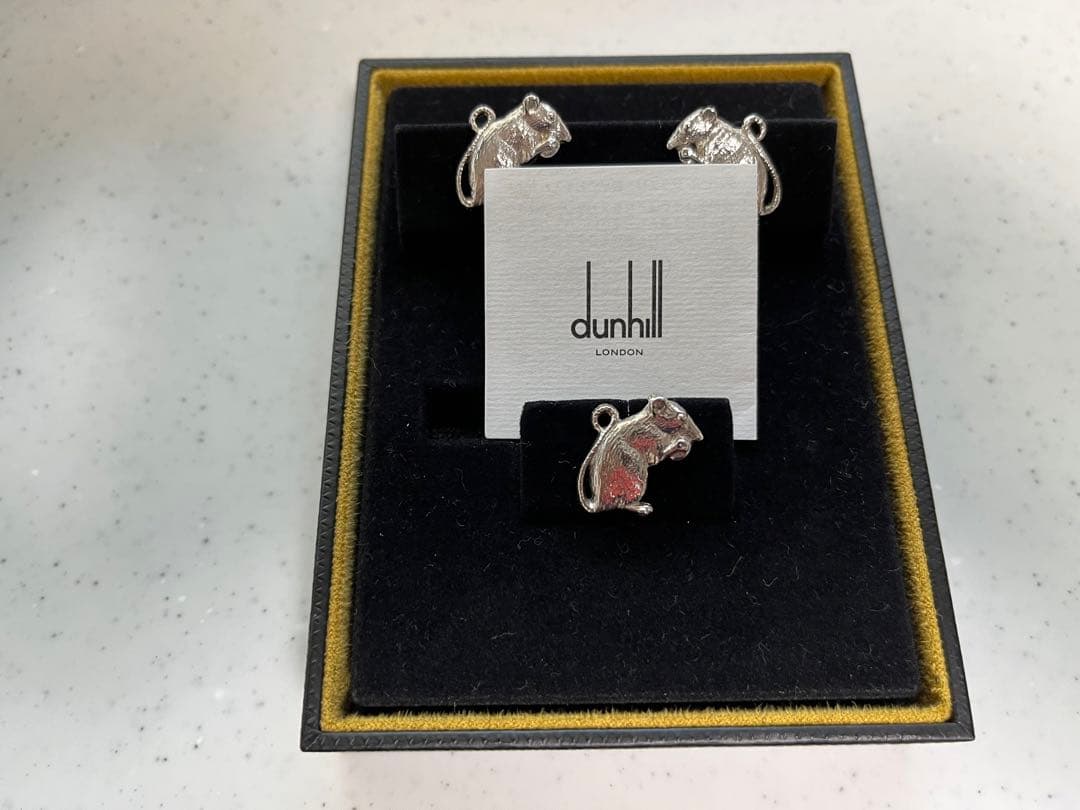 【ダンヒル Dunhill】ねずみ　カフス & ラベルピン セット