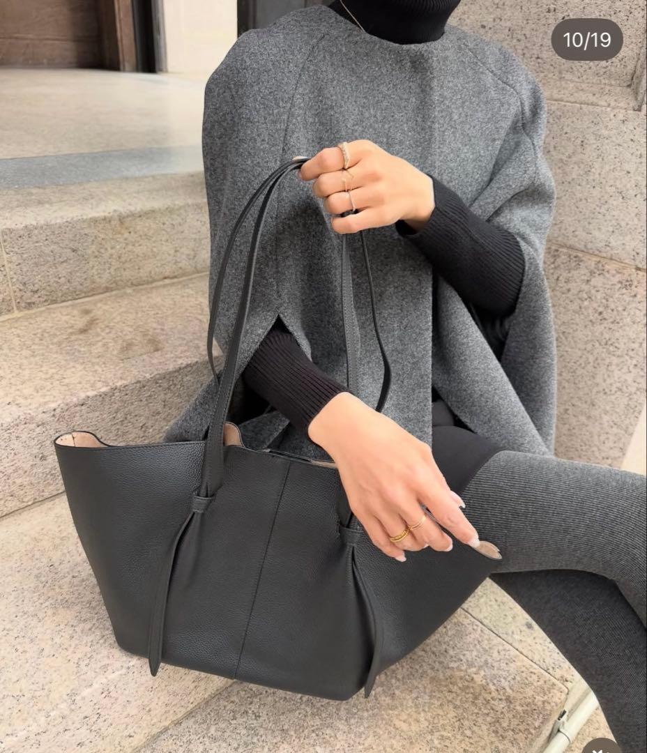 新品【インターファクトリー】ノーカラーケープコート グレー ポンチョ