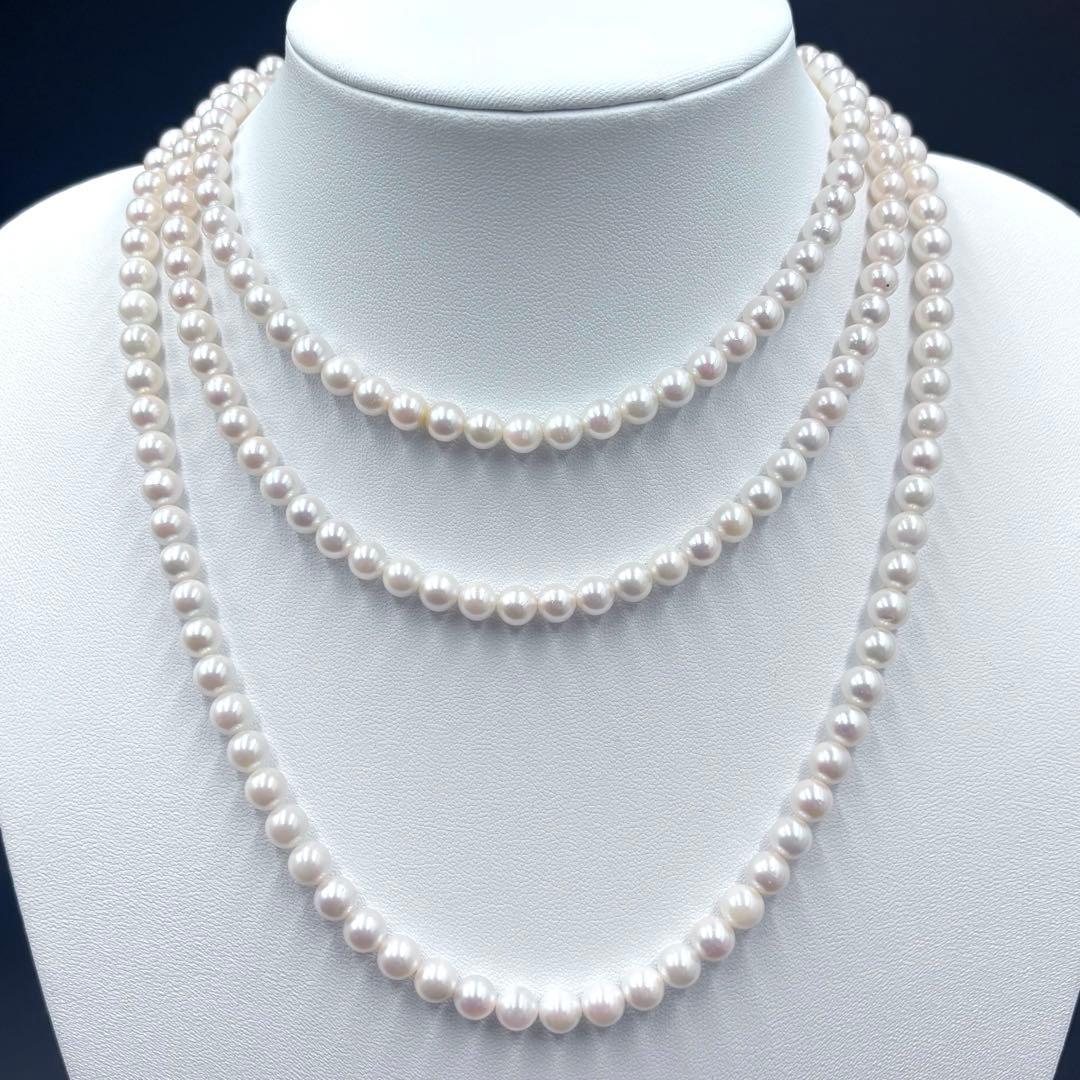 百貨店購入✨干渉色◎ あこや真珠パールロングネックレス 2連3連　120cm