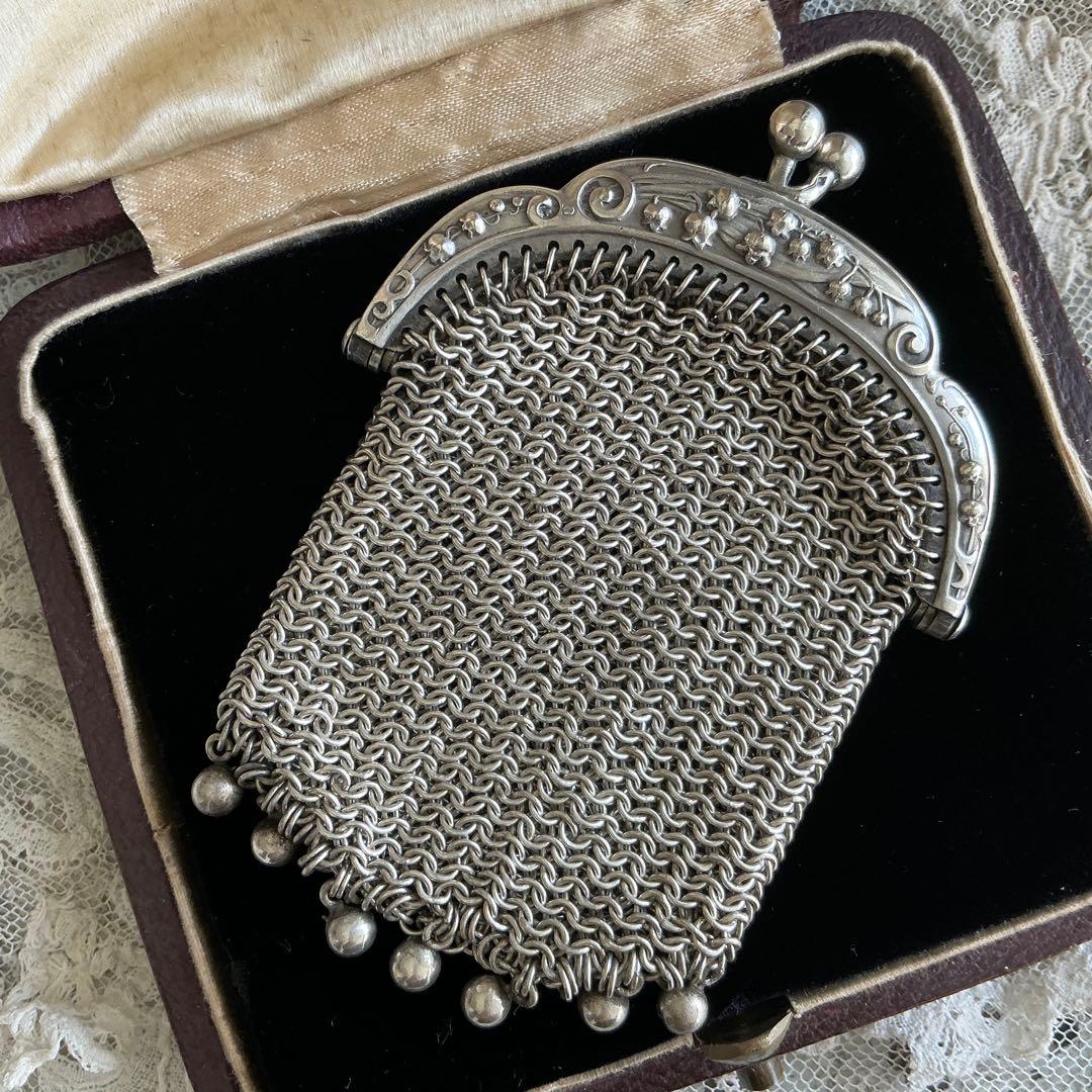 フランスアンティーク　すずらん　シルバー　純銀　パース　シャトレーン